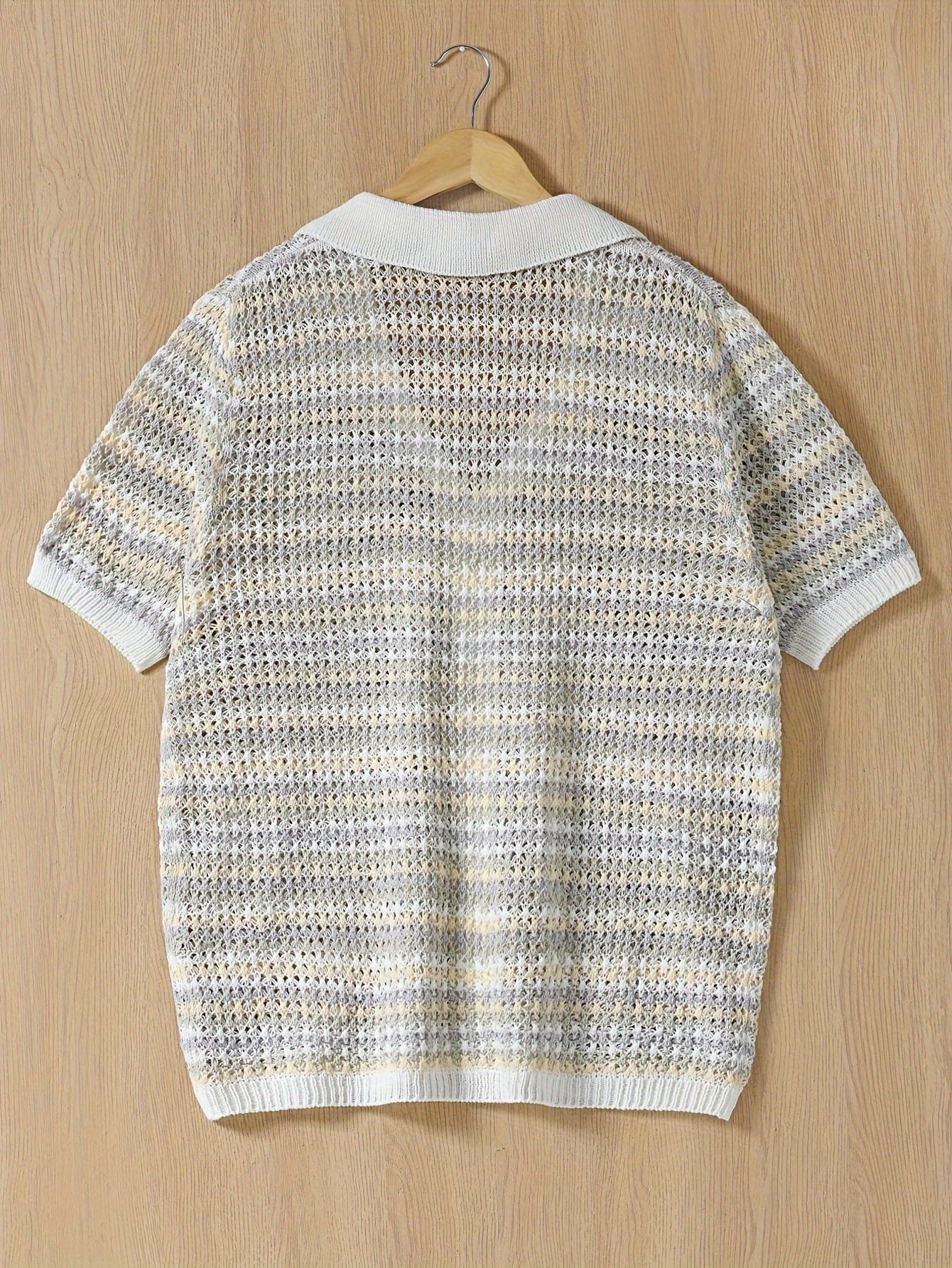 V-Neck Semi-Sheer Knitted Top for Men - Breathable, Slight Stretch, Regular Fit, Solid Color, Casual Style - Perfect for Spring and Summer Leisure Sports Fashion