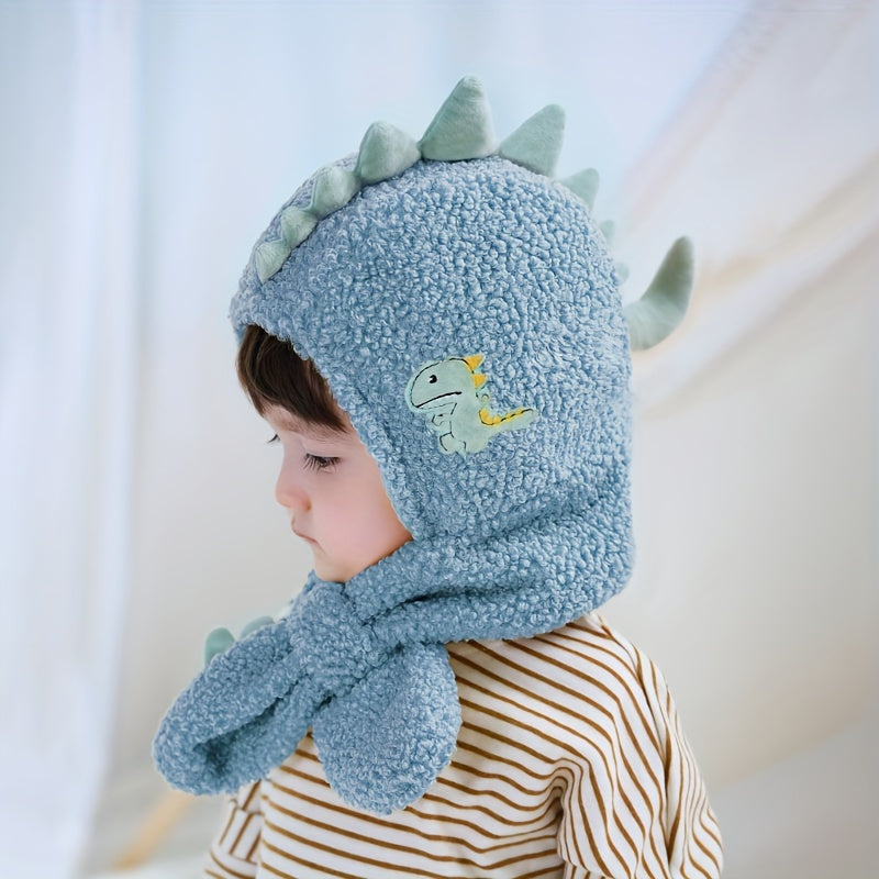 Cozy Dinosaur Plush Baby Hat & Scarf Set - Warm, Thick Ear Protection For Boys And Girls, Perfect For Fall/Winter