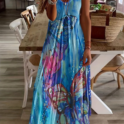 Butterfly Print V-Neck Casual Dress - Lightweight & Feminine for Spring & Summer - Short Sleeve, Comfortable Fit - Trendy Womens Clothing for Warm Weather