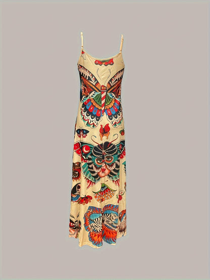 Chic Animal Print Spaghetti Strap V-Neck Cami Dress - Lightweight & Flowy Vacation Sundress for Women
