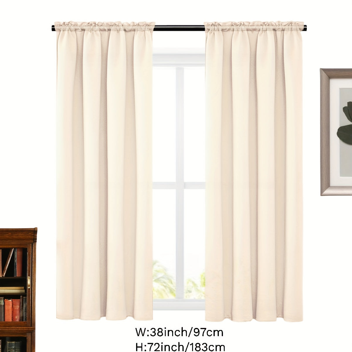 2 Panels Solid Color Simple Rod Pocket Curtain Light Filtering Curtains, Suitable For Living Room, Office Home Decor