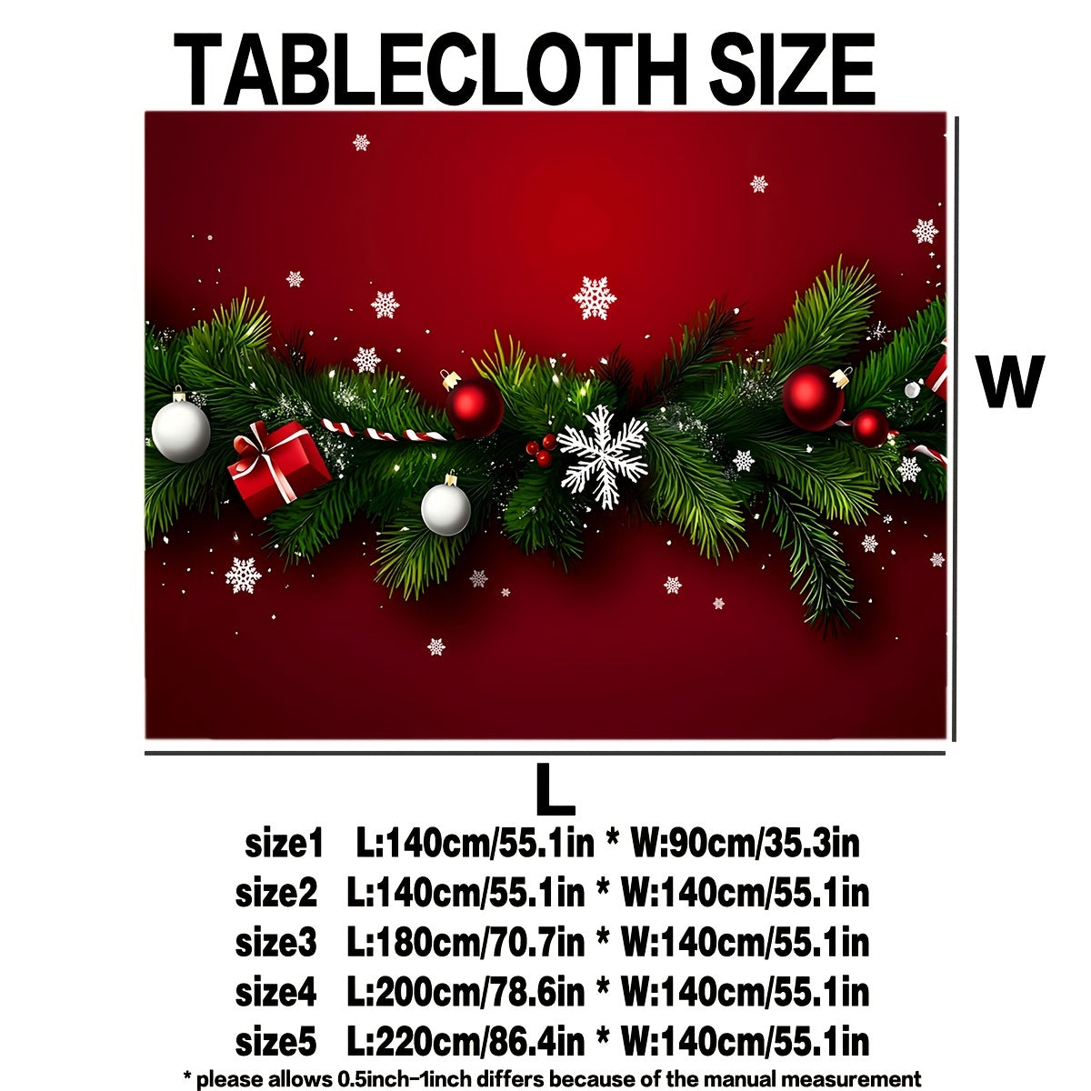 1pc Christmas Joy Tablecloth, Festive Red with Christmas Pine & Ornaments, Polyester Woven Table Runner, Machine-Made, Easy Clean & Dry, Square/Rectangular for Dining, Kitchen, and Living Room Decor, Gift Idea