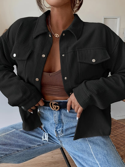 Stylish Corduroy Long Sleeve Button Front Jacket - Casual Jackets for Women with Elegant Design, Perfect for Spring and Fall Season - Soft, Comfortable, and Versatile Outerwear