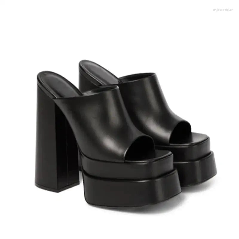 Slippers Shoes Fashion Women Sandals Peep-Toe High-Heeled Thick Sole Chunky Heel High Heels Woman Sexy Slip On