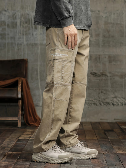 Men's Stylish 100% Cotton Loose Solid Pants With Pockets, Casual Breathable Comfy Trousers For City Walk Street Hanging Outdoor Activities