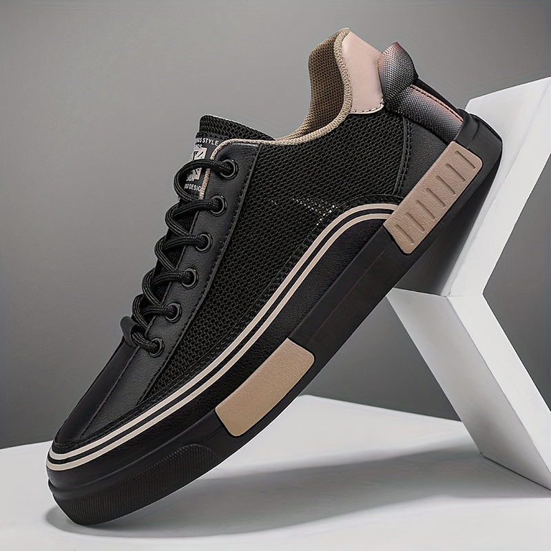 Men's Breathable Mesh Skate Sneakers - Fashionable & Comfortable Casual Shoes for All Seasons, Versatile Streetwear with Lace-Up Closure