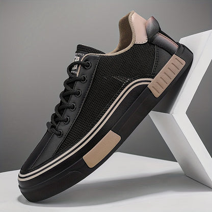 Men's Breathable Mesh Skate Sneakers - Fashionable & Comfortable Casual Shoes for All Seasons, Versatile Streetwear with Lace-Up Closure