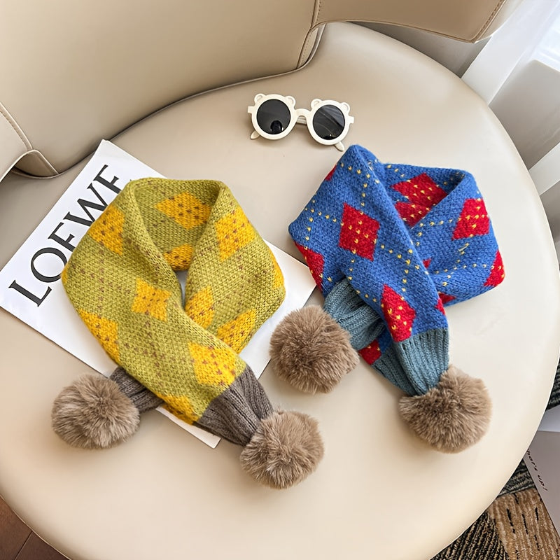 1pc Winter Christmas Tree Boys And Girls Knitted Jacquard Scarf, Wool Thread Cross Hanging Wool Neck Warmer