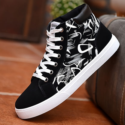 Vintage Casual Mid-Top Skateboarding Sneakers for Men, Minimalist Solid Color Lace-Up Shoes with Fabric Upper and PVC Sole, Breathable Inner, All-Season Comfortable Round Toe Skate Shoes for Daily & Casual Use