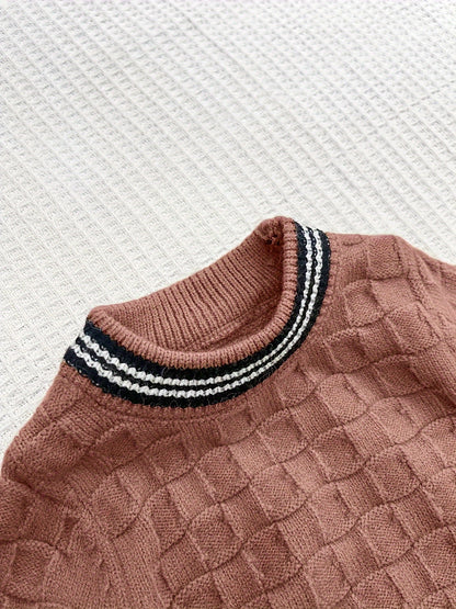 Baby Boy Autumn And Winter Basic Knitted Sweater Set, Kids Pants Pullover Top Set Casual Clothes