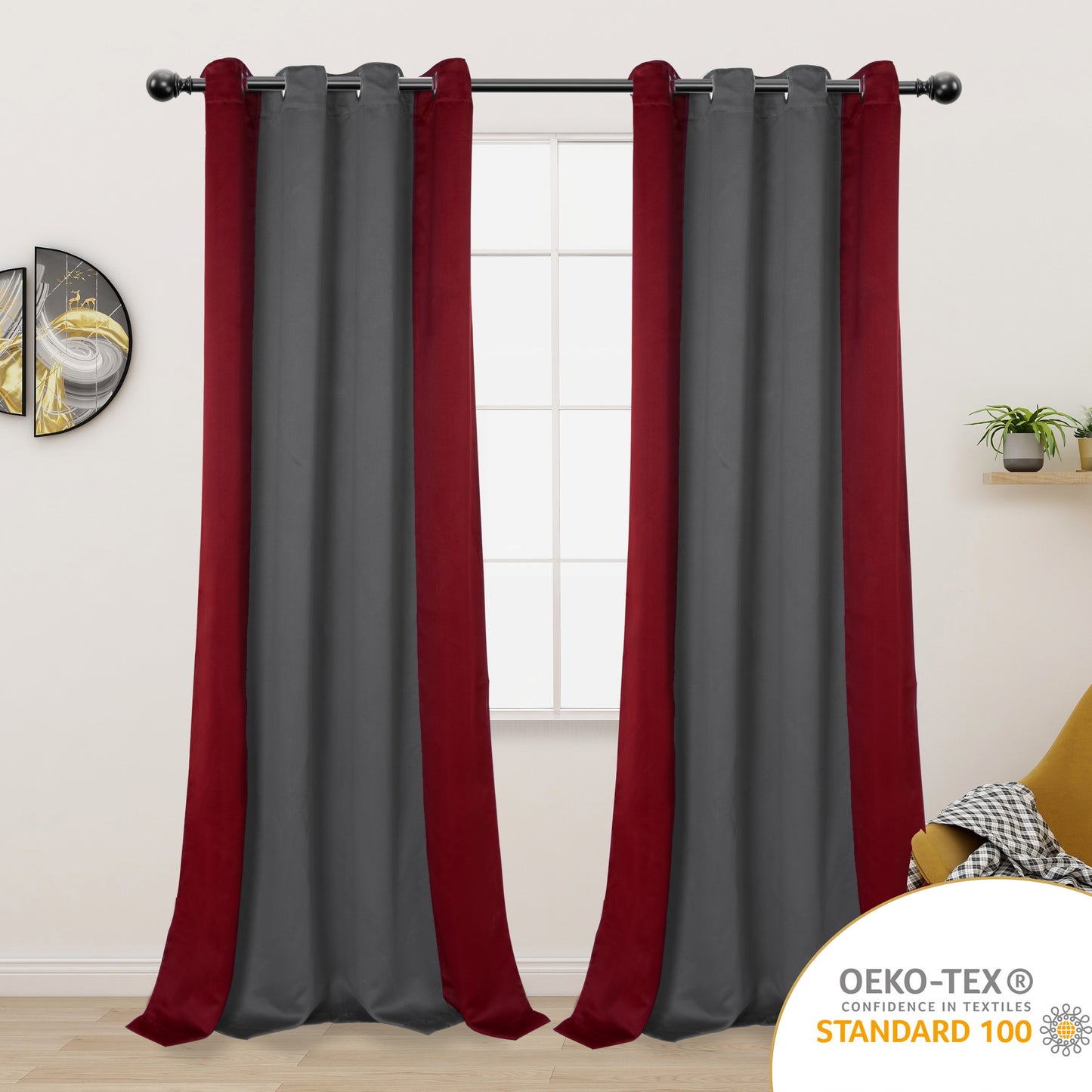 1pc Stylish Double Color Block Blackout Curtains for Living Room and Bedroom - Perfect for Room Decor and Home Decor