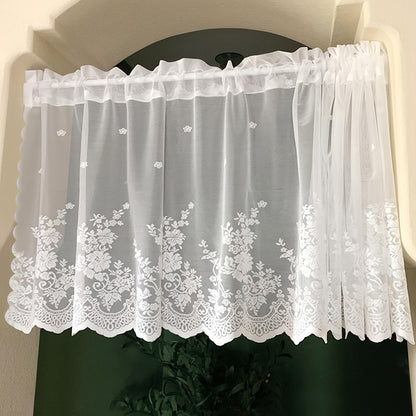 1pc Lace Small Curtain Flower Cafe Curtain, Simple And Sweet Small Window Curtain, Rod Pocket White Window Curtain Suitable For Kitchen And Dining Room, Window And Door Decoration, Cabinet Curtain Home Decor