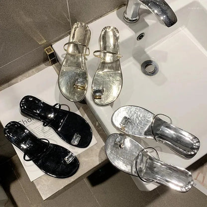 Slippers Women's High Heel Comfortable Wedge Heels Sandals Rhinestone Inlaid Flip Flops Casual Shopping Slides Summer