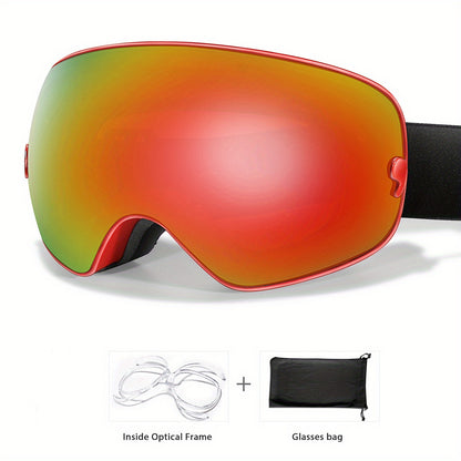 Ski Goggles with Interchangeable Lens - Protection, Anti-Fog, Perfect for Snowboarding & Winter Sports - Includes Bonus Glasses Bag & Myopia Frame