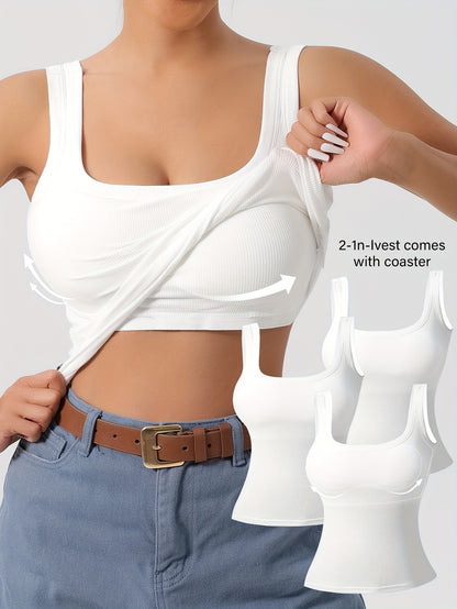 3-Pack Solid Color Super Slim Fit Tank Top - Classic Square Neck, Sleeveless, Versatile, and Easy to Pair - Pack of 3 for Endless Outfit Possibilities, Exclusively Designed for Women, Perfect for Casual, Everyday Wear