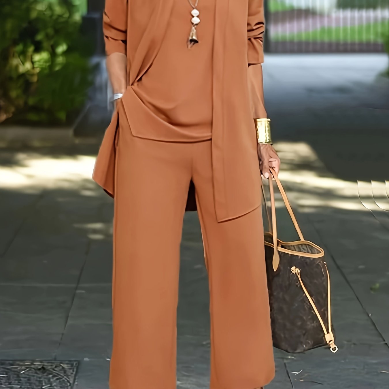LOVECCR Casual Three-piece Solid Set, Long Sleeve Cardigan & Top & Long Pants Outfits, Women's Clothing