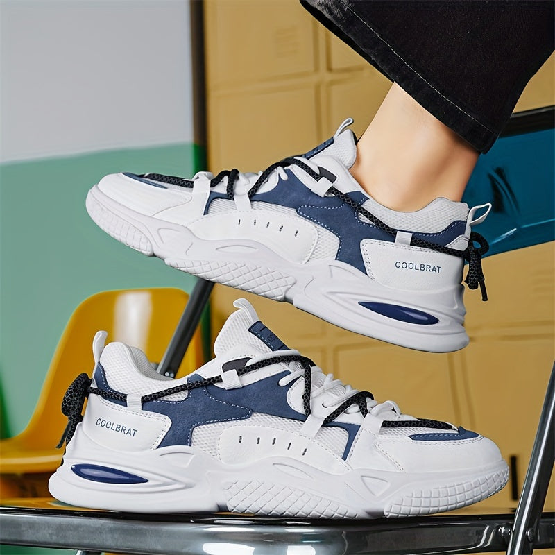 Men's Trendy Street Style Chunky Shoes, Comfy Non Slip Lace Up Durable Soft Sole Sneakers For Men's Outdoor Activities