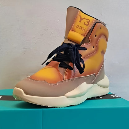 Men's High Top Sneakers Vintage Geometric Pattern, Casual Sports Style with Fabric Insole, PU Upper, Rubber Sole, PVC Midsole, for Hiking & Outdoor Use, Tropical Sun Protection, Lace Closure