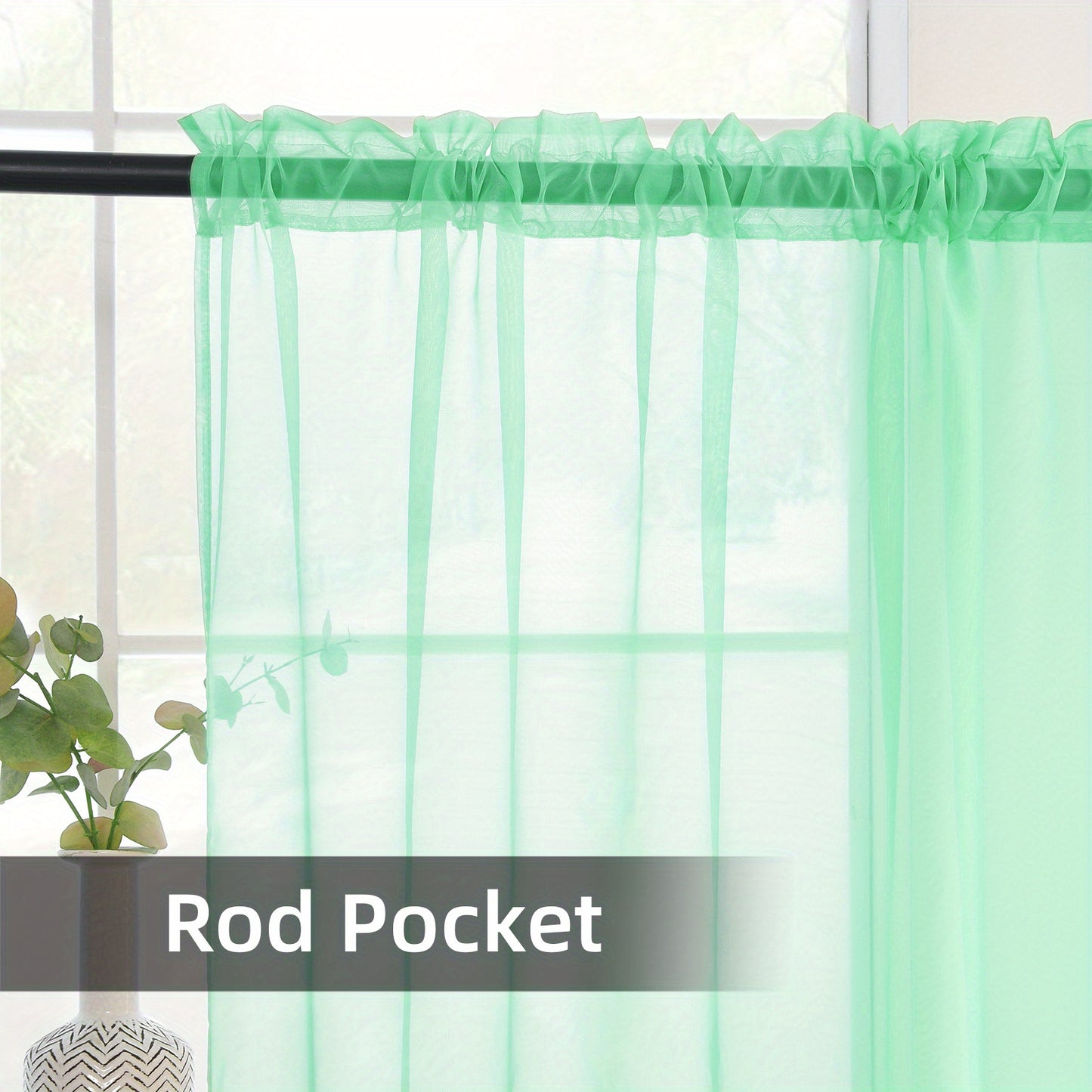 2pcs Sheer Voile Window Treatment Rod Pocket Curtains, For Kitchen Bedroom Living Room Drapes, Sunlight Filtering Privacy Protected Bedroom Living Room Office Home Decor