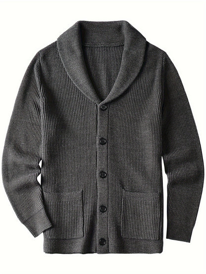 Plus Size Mens Soft Knit Cardigan Sweater - Classic Shawl Collar, Warm and Cozy with Pockets - Elegant Coat Style for Winter and Fall Seasons
