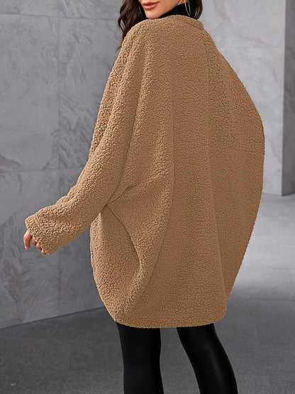 Stylish Batwing Sleeve Jacket - Soft, Solid Color, Open Front, Elegant Design, Warm Winter & Fall Wear, Women's Clothing, Versatile Outerwear for Daily Life