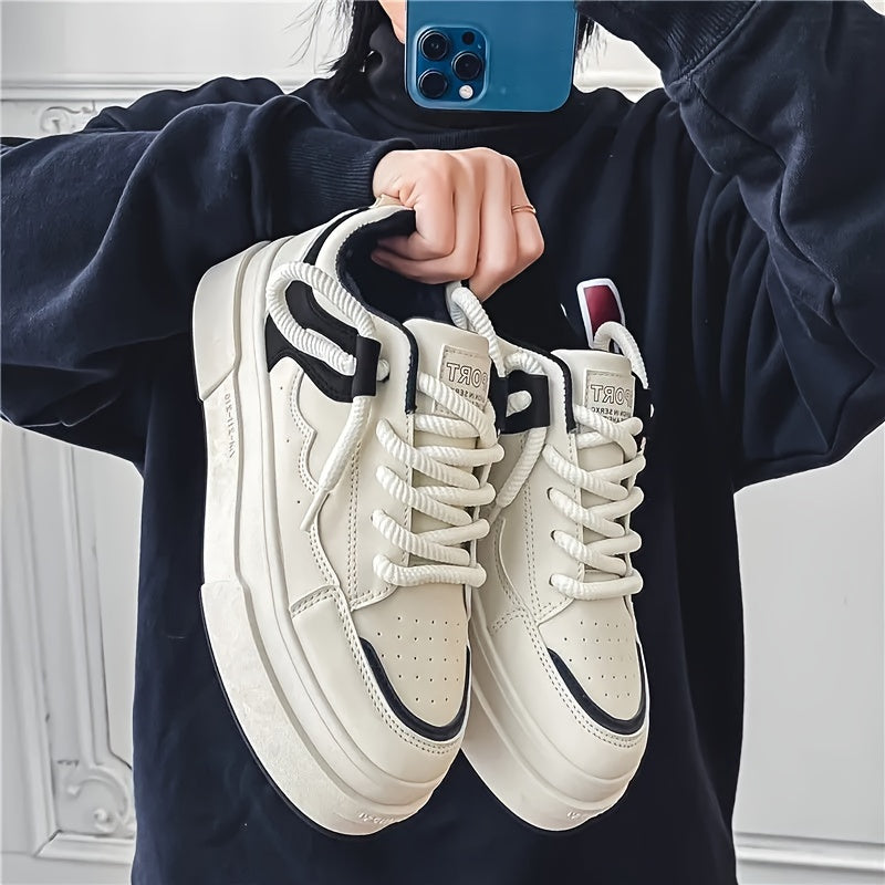 Men's Fashion Skateboard Sneakers Low Top Casual Sports Shoes with PU Leather and EVA Insole - Lace-Up Street Style Footwear for All Seasons