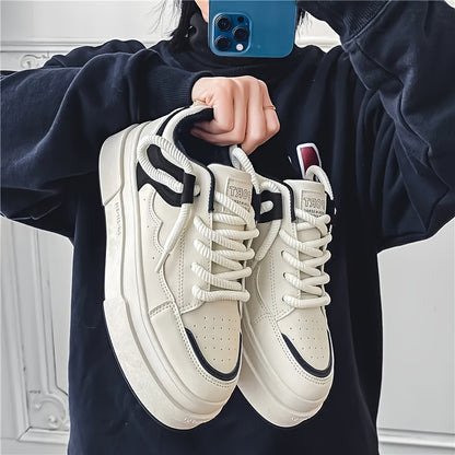 Men's Fashion Skateboard Sneakers Low Top Casual Sports Shoes with PU Leather and EVA Insole - Lace-Up Street Style Footwear for All Seasons