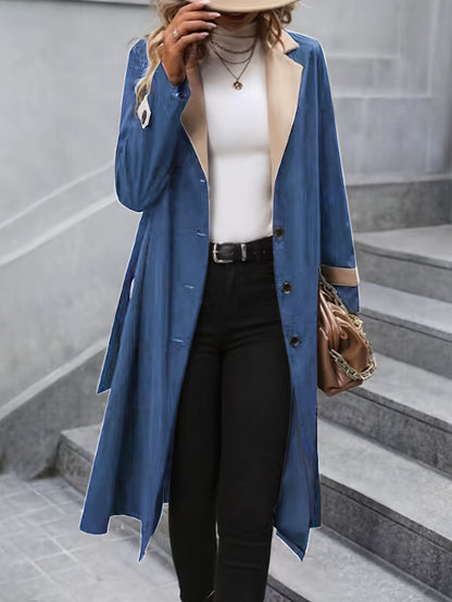 Elegant Women's Single Breasted Mid-Length Trench Coat - Classic Belted Lapel Neck Long Sleeve Open Front Outerwear for Chic Style - Water-Resistant, Windproof, and Versatile Clothing for Daily Life