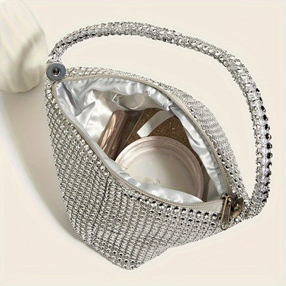 Mini Glitter Rhinestone Clutch, Elegant Sparkle Clutch Purse, Women's Fashion Handbag & Wrist Purse for Carnaval Wedding Music Festival