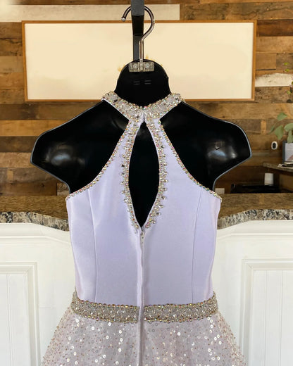 Little Miss Pageant Dress for Teens Juniors Toddlers  Sequins White Long Kids Gown Formal Party Beading Halter Neckline rosie Custom-Made Keyhole Back