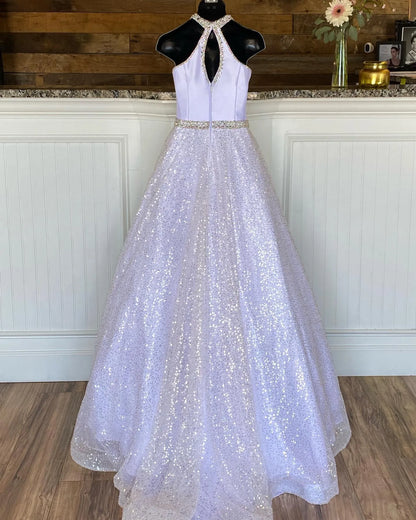 Little Miss Pageant Dress for Teens Juniors Toddlers  Sequins White Long Kids Gown Formal Party Beading Halter Neckline rosie Custom-Made Keyhole Back