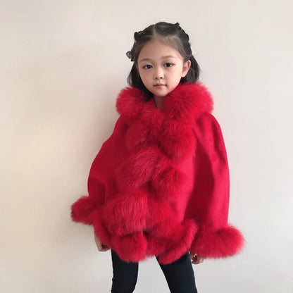 Infant Baby Girl Princess Cloak Fashion Winter Warm Kids Girls Cute Fur Hooded Jacket Children poncho Outerwear Coat